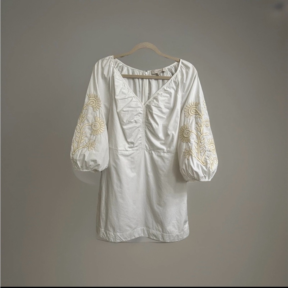 NWOT- Ann Taylor White Embroidered Puff-Sleeve Mini Dress Size 8 - Picture 4 of 14